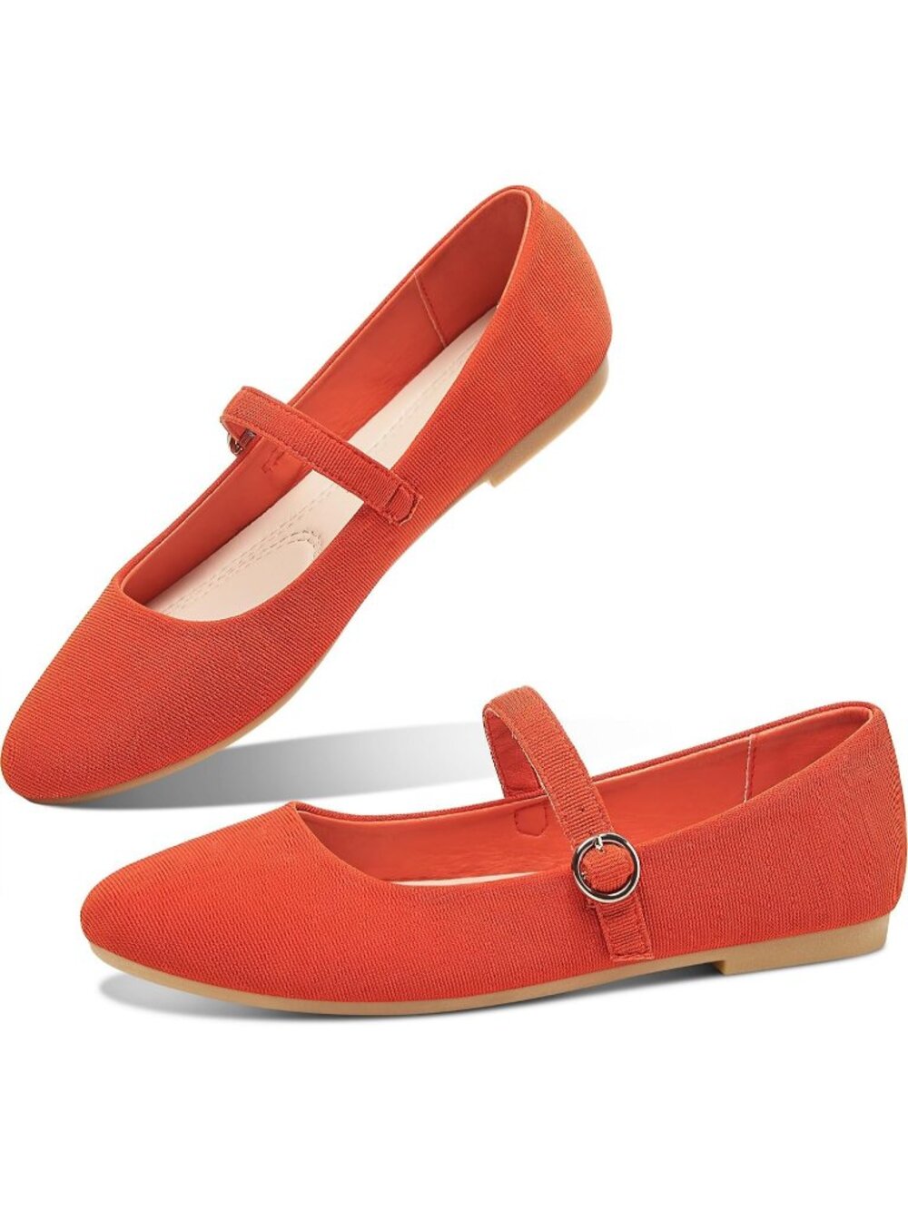Women's Orange Mary Jane Round Toe Ballet Flat Classic Strap Dressy Fabric Shoes